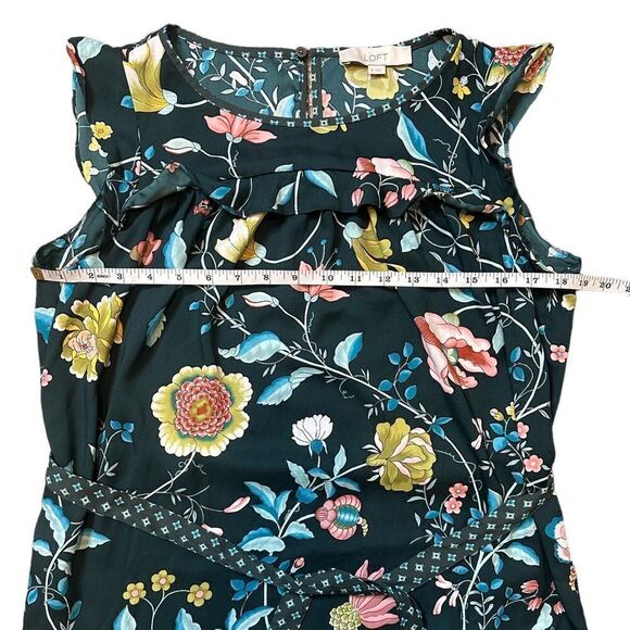Loft Green Floral Flutter Cap Sleeve Belted Dress Size Small - Picture 12 of 16